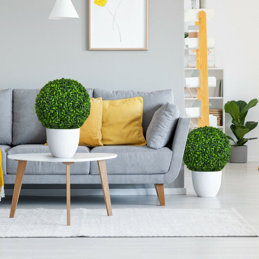 Costway 2 Pieces 15.7 Inch Artificial Boxwood Topiary Ball Tree Set W2B