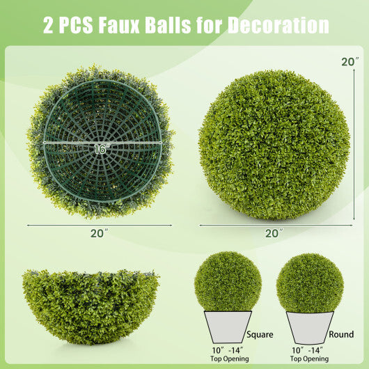 Costway 2 Pieces 20 Inches Artificial Sun-Protective Topiary Spheres for Patio Garden Front Door Balcony Backyard-M W2B