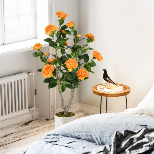 Costway 36 Inch Artificial Camellia Tree with Blooming Flower 1 Pack-Orange W2B