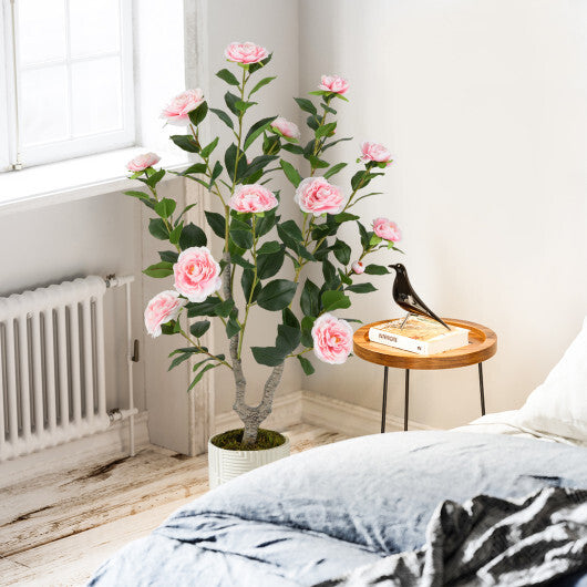 Costway 36 Inch Artificial Camellia Tree with Blooming Flower 2 Pack-Pink W2B