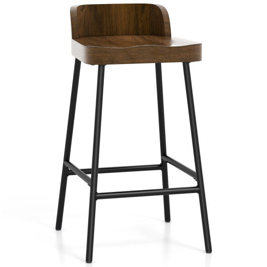 Costway Industrial 24.5 Inches Bar Stool with Backrest and Saddle Seat-Rustic Brown W2B