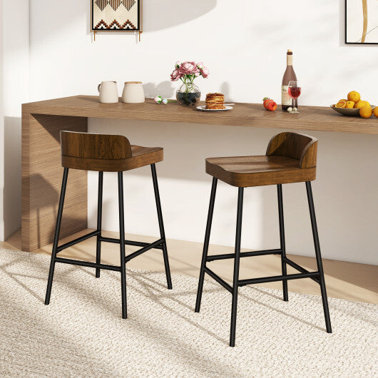Costway Industrial 24.5 Inches Bar Stool with Backrest and Saddle Seat-Rustic Brown W2B