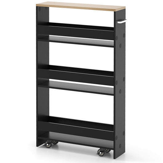 Costway Rolling Kitchen Slim Storage Cart Mobile Shelving Organizer with Handle-Black W2B
