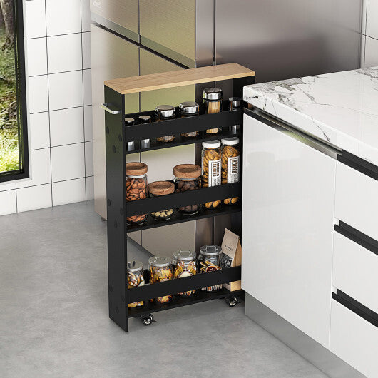 Costway Rolling Kitchen Slim Storage Cart Mobile Shelving Organizer with Handle-Black W2B