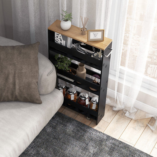 Costway Rolling Kitchen Slim Storage Cart Mobile Shelving Organizer with Handle-Black W2B