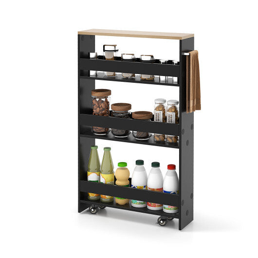 Costway Rolling Kitchen Slim Storage Cart Mobile Shelving Organizer with Handle-Black W2B