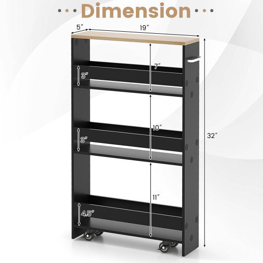 Costway Rolling Kitchen Slim Storage Cart Mobile Shelving Organizer with Handle-Black W2B