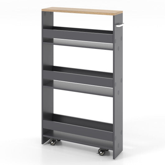 Costway Rolling Kitchen Slim Storage Cart Mobile Shelving Organizer with Handle-Gray W2B