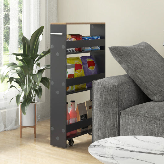 Costway Rolling Kitchen Slim Storage Cart Mobile Shelving Organizer with Handle-Gray W2B