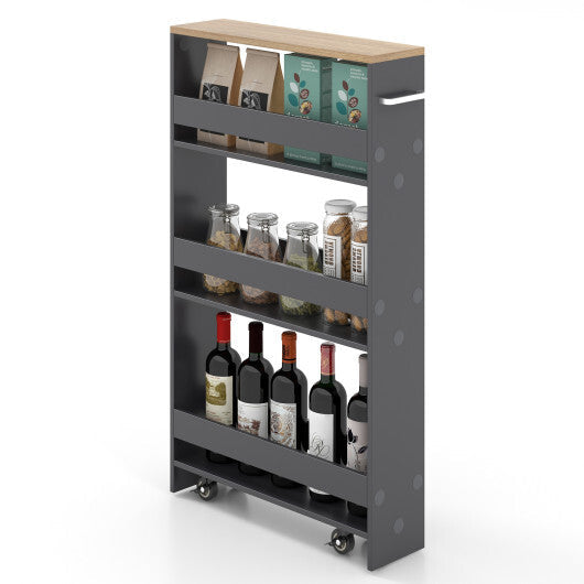 Costway Rolling Kitchen Slim Storage Cart Mobile Shelving Organizer with Handle-Gray W2B