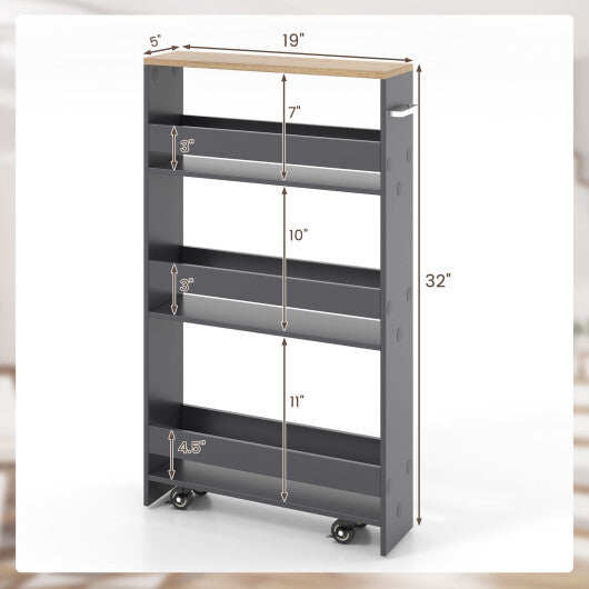 Costway Rolling Kitchen Slim Storage Cart Mobile Shelving Organizer with Handle-Gray W2B
