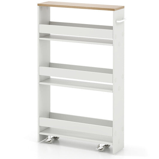 Costway Narrow Mobile Serving Cart with Open Shelves for Kitchen Bathroom Living Room-White W2B