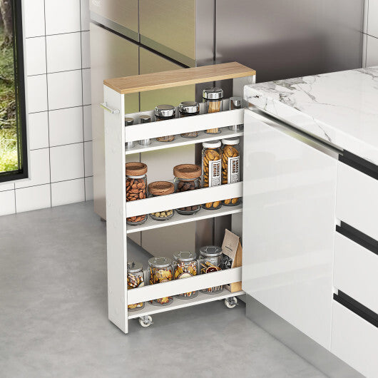 Costway Narrow Mobile Serving Cart with Open Shelves for Kitchen Bathroom Living Room-White W2B