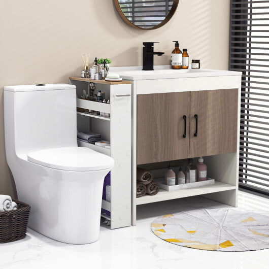 Costway Narrow Mobile Serving Cart with Open Shelves for Kitchen Bathroom Living Room-White W2B