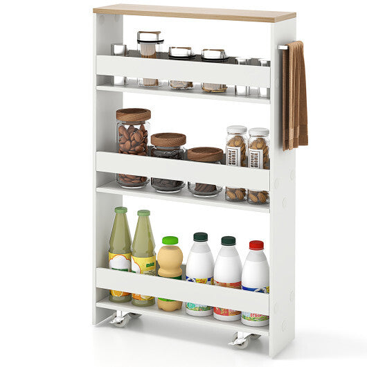 Costway Narrow Mobile Serving Cart with Open Shelves for Kitchen Bathroom Living Room-White W2B