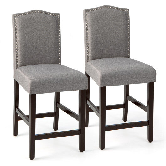 Costway 2 Pcs Fabric Nail Head Counter Height Dining Side Chairs Set-Gray W2B