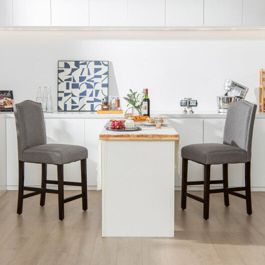 Costway 2 Pcs Fabric Nail Head Counter Height Dining Side Chairs Set-Gray W2B