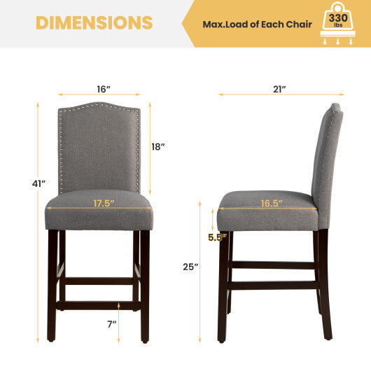 Costway 2 Pcs Fabric Nail Head Counter Height Dining Side Chairs Set-Gray W2B