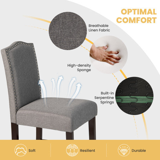 Costway 2 Pcs Fabric Nail Head Counter Height Dining Side Chairs Set-Gray W2B