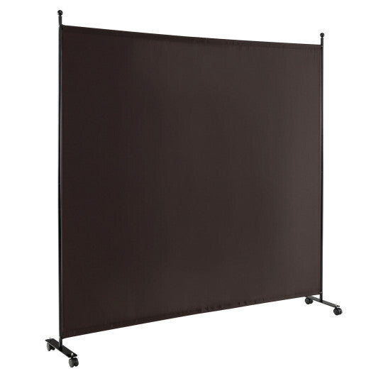 Costway 6 Feet Single Panel Rolling Room Divider with Smooth Wheels-Brown W2B