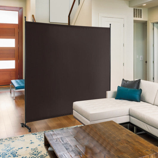 Costway 6 Feet Single Panel Rolling Room Divider with Smooth Wheels-Brown W2B