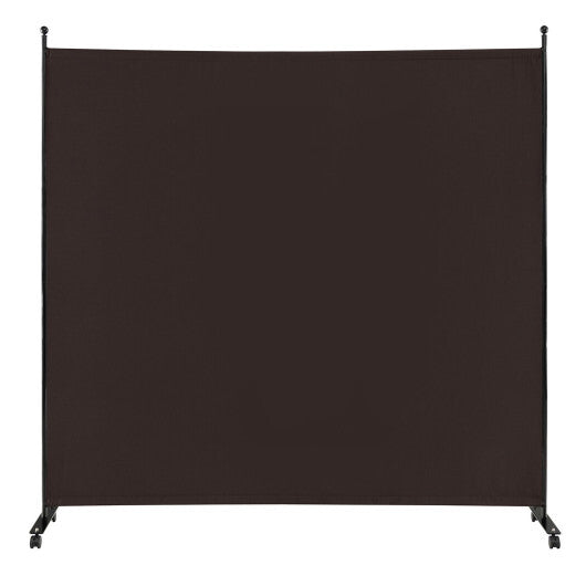 Costway 6 Feet Single Panel Rolling Room Divider with Smooth Wheels-Brown W2B