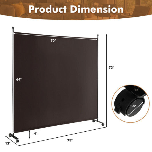 Costway 6 Feet Single Panel Rolling Room Divider with Smooth Wheels-Brown W2B