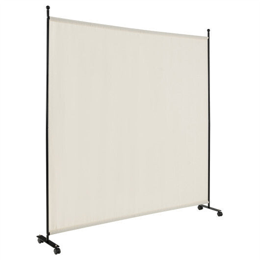 Costway 6 Feet Single Panel Rolling Room Divider with Smooth Wheels-White W2B