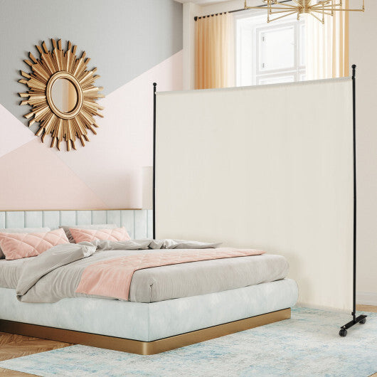 Costway 6 Feet Single Panel Rolling Room Divider with Smooth Wheels-White W2B
