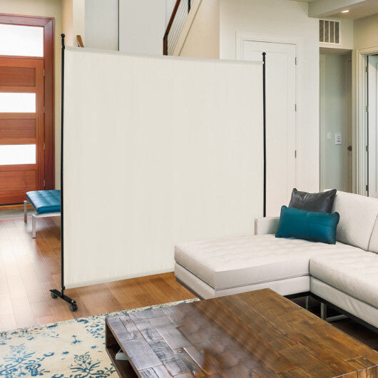 Costway 6 Feet Single Panel Rolling Room Divider with Smooth Wheels-White W2B