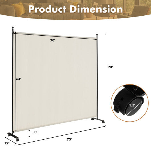 Costway 6 Feet Single Panel Rolling Room Divider with Smooth Wheels-White W2B