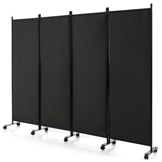 Costway 4-Panel Folding Room Divider 6 Feet Rolling Privacy Screen with Lockable Wheels-Black W2B