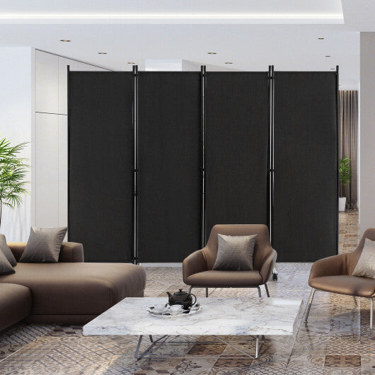 Costway 4-Panel Folding Room Divider 6 Feet Rolling Privacy Screen with Lockable Wheels-Black W2B