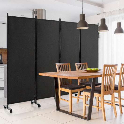 Costway 4-Panel Folding Room Divider 6 Feet Rolling Privacy Screen with Lockable Wheels-Black W2B