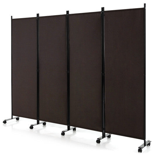 Costway 4-Panel Folding Room Divider 6 Feet Rolling Privacy Screen with Lockable Wheels-Brown W2B
