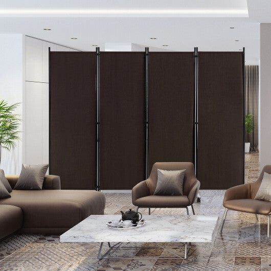 Costway 4-Panel Folding Room Divider 6 Feet Rolling Privacy Screen with Lockable Wheels-Brown W2B