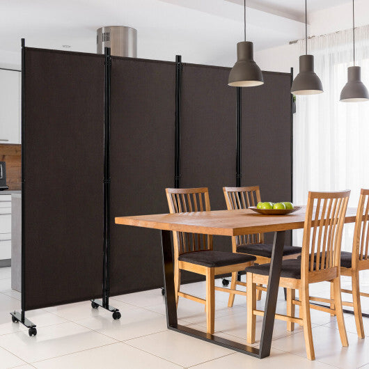 Costway 4-Panel Folding Room Divider 6 Feet Rolling Privacy Screen with Lockable Wheels-Brown W2B