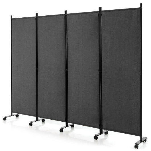 Costway 4-Panel Folding Room Divider 6 Feet Rolling Privacy Screen with Lockable Wheels-Gray W2B