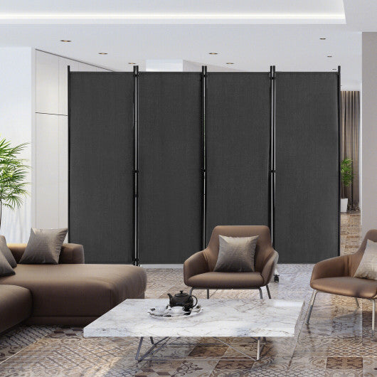 Costway 4-Panel Folding Room Divider 6 Feet Rolling Privacy Screen with Lockable Wheels-Gray W2B