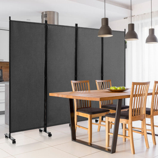 Costway 4-Panel Folding Room Divider 6 Feet Rolling Privacy Screen with Lockable Wheels-Gray W2B