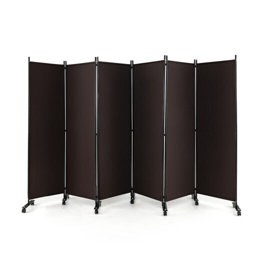 Costway 6 Panel 5.7 Feet Tall Rolling Room Divider on Wheels-Brown W2B