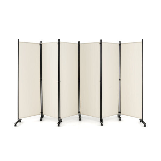 Costway 6 Panel 5.7 Feet Tall Rolling Room Divider on Wheels-White W2B