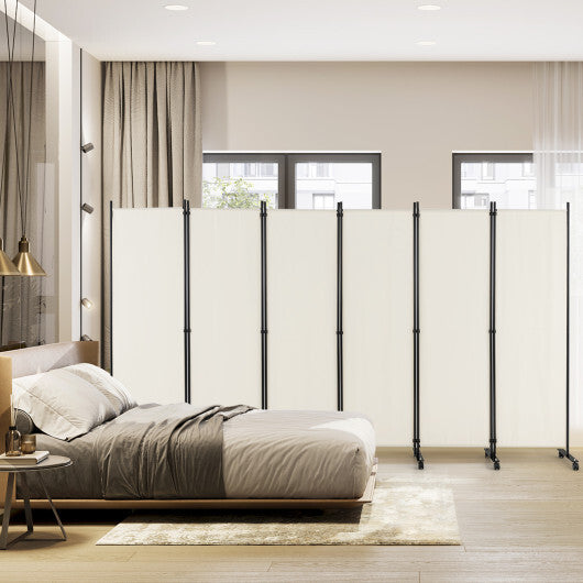 Costway 6 Panel 5.7 Feet Tall Rolling Room Divider on Wheels-White W2B