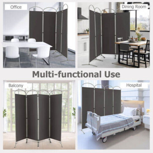Costway 6.2Ft Folding 4-Panel Room Divider for Home Office Living Room -Gray W2B