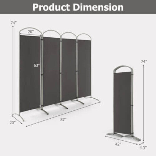 Costway 6.2Ft Folding 4-Panel Room Divider for Home Office Living Room -Gray W2B