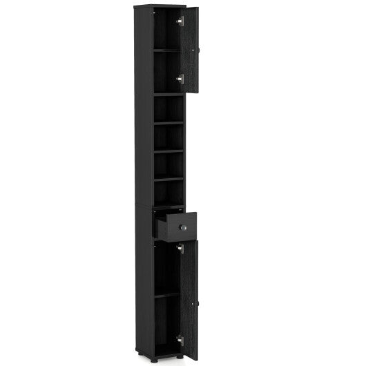 Costway Freestanding Slim Bathroom Cabinet with Drawer and Adjustable Shelves-Black W2B