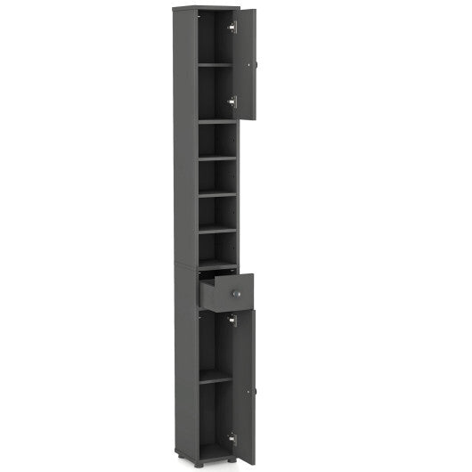 Costway Freestanding Slim Bathroom Cabinet with Drawer and Adjustable Shelves-Gray W2B