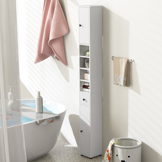 Costway Freestanding Slim Bathroom Cabinet with Drawer and Adjustable Shelves-White W2B