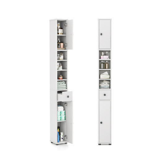 Costway Freestanding Slim Bathroom Cabinet with Drawer and Adjustable Shelves-White W2B
