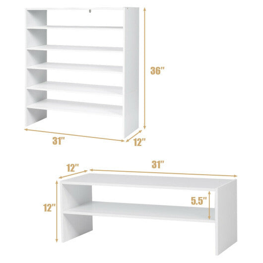 Costway 3 Pieces 31-Inch Stackable Multi-Shape Shoe Rack-White W2B